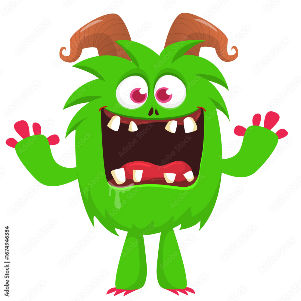 Fototapeta premium Cartoon funny monster character design with funny face expression. Halloween vector illustration 