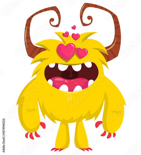 Cartoon funny monster character design with funny face expression. Halloween vector illustration 