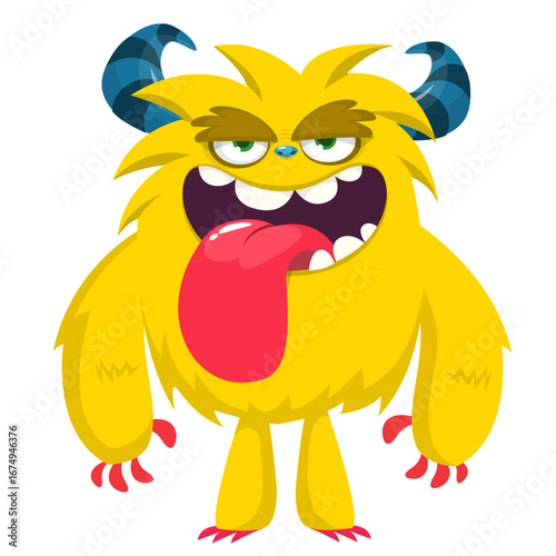 Cartoon funny monster character design with funny face expression. Halloween vector illustration 