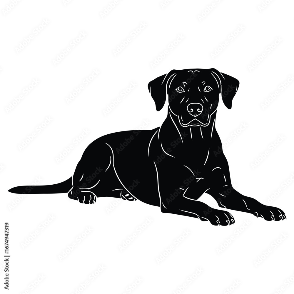 Obraz premium Elegant black canine silhouette illustration showcasing a loyal companion lying down with a watchful gaze