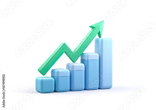 Free Download 3D graphic of a rising bar graph with a bright green arrow - GFXLoad