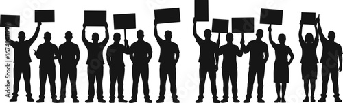 Silhouettes of Protesters Holding Signs in Public Demonstration – Activist Crowd with Banners for Social Justice and Political Expression