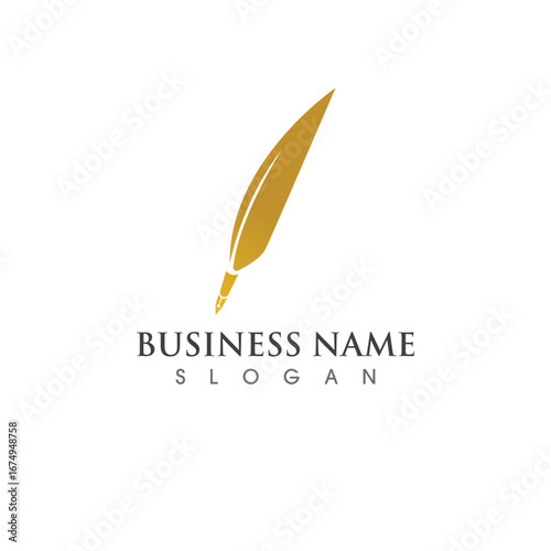 Feather pen gold logo and symbol vector image