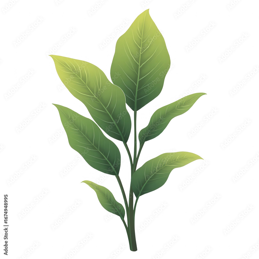 Fototapeta premium A stylized illustration of a plant branch with vibrant green leaves against a black background.
