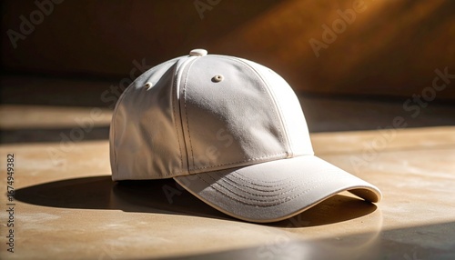Minimalist Baseball Cap: Soft Light, Shadow Play, Neutral Tones, Modern Aesthetic.