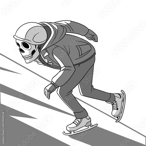 Spooky Skeleton Ice Skating Mockup A Monochrome Illustration