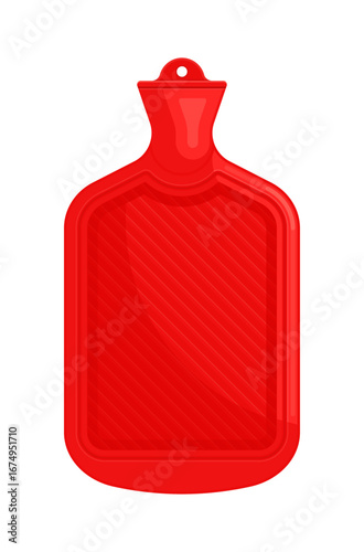 Red rubber hot water bottle. Healthcare accessory, pain relief, self-care concept. Flat vector illustration isolated on white background