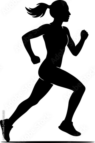 Female Runner Silhouette – Flat Vector Side Profile Running Pose