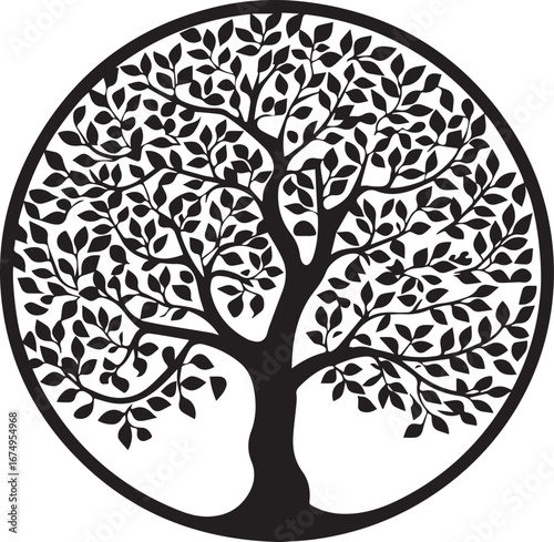 Life's Embrace: A symbol of enduring vitality, a meticulously crafted circular design of a resilient tree, representing growth, strength, and interconnectedness of life's journey.