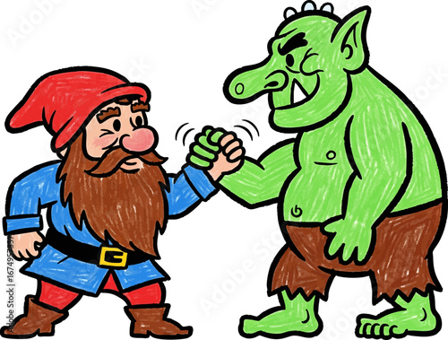 A Dwarf Arm-Wrestling a Giant Troll