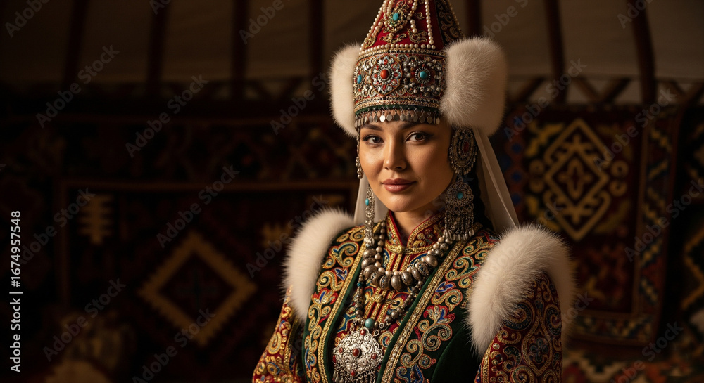 Fototapeta premium Central Asian warrior in traditional dress with sword