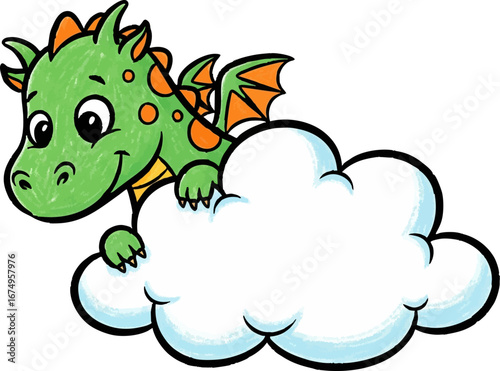 A Shy Dragon Hiding Behind a Puffy Cloud