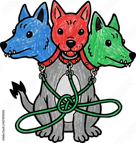 Baby Cerberus Tangled in its Three Leashes