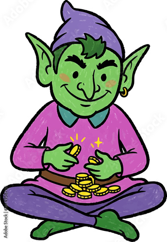 Mischievous Goblin Counting his Shiny Gold Coins