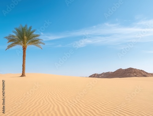 Desert landscape with palm tree