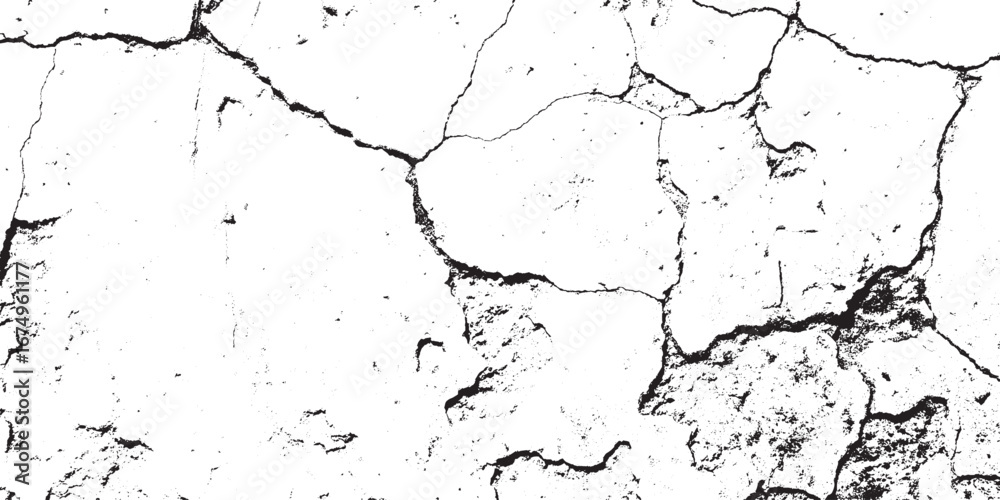 Fototapeta premium Distressed White Wall Texture with Black Cracks Grunge Overlay