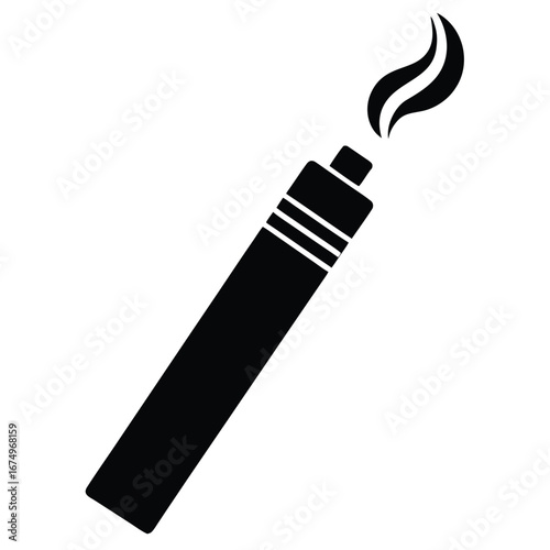 Black cigarette lighter with flame fire ignition