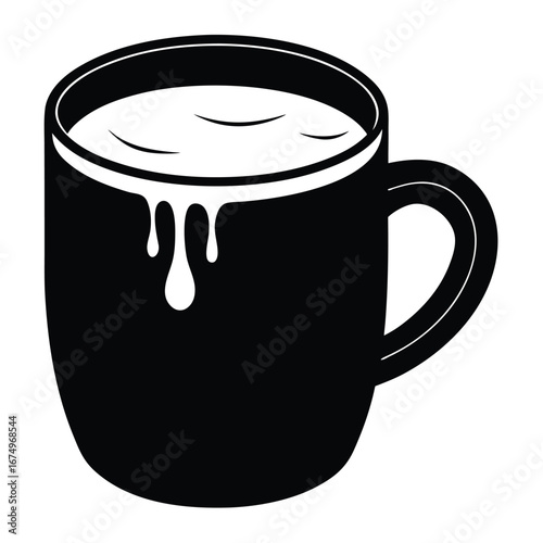Black coffee mug with dripping liquid drink