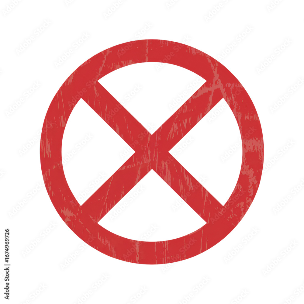 Obraz premium A red prohibition sign with a white cross inside a circle, isolated on transparent background