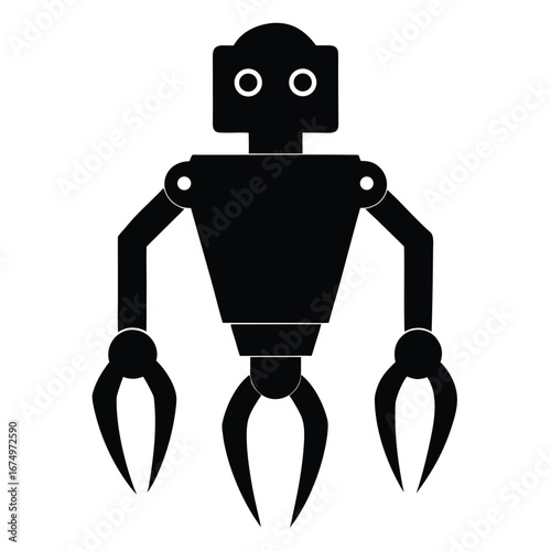 Black robot with claw arms and circular eyes robotic