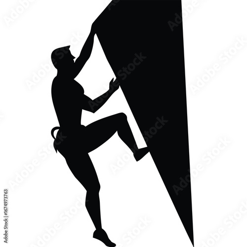 Black silhouette climber ascending rock climbing