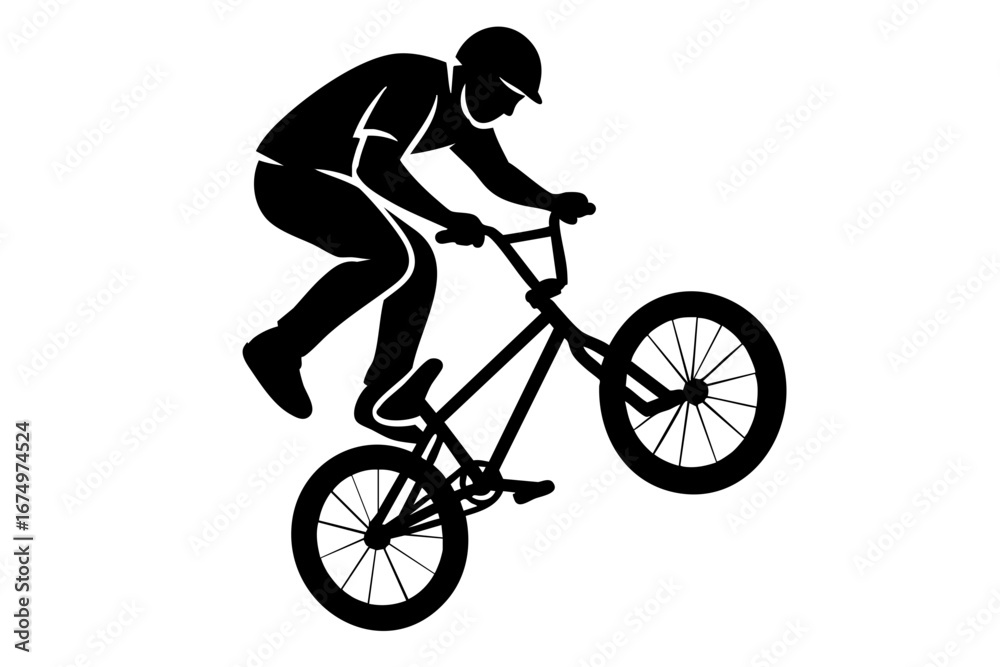 Obraz premium Silhouette-style BMX rider performing a tailwhip trick