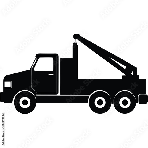 Black tow truck with crane flat design illustration