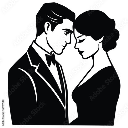 Elegant couple embracing black and white embrace love
