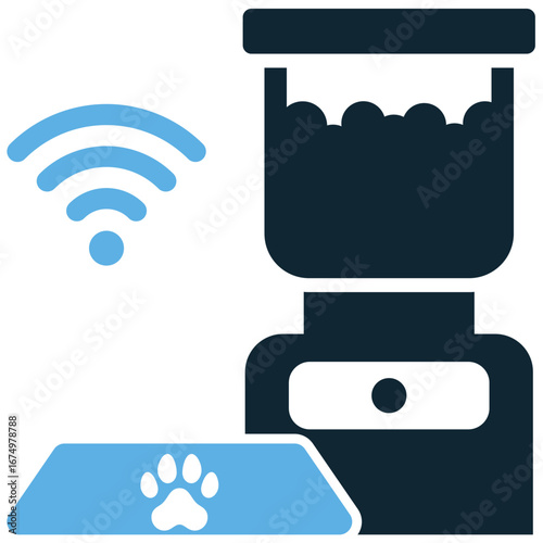 Smart pet feeder icon vector for automated pet care, home automation, and modern living. Useful for illustrating a smart appliance with connected technology.