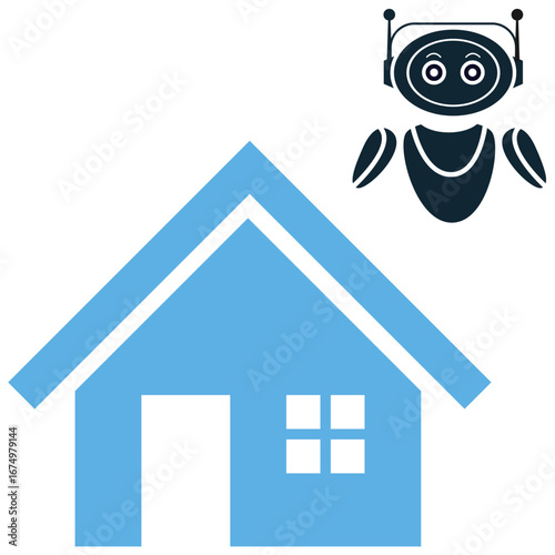 Home robot icon vector for smart home, domestic automation, and household tasks. Useful for illustrating a modern, automated home with a helpful robot.