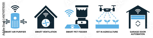 Set internet of things icon vector for smart devices, interconnected networks, and data exchange. Useful for illustrating automated homes, future technology, and IoT solutions.	
