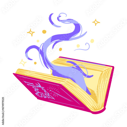 Open Magic Spell Book with Purple Energy.