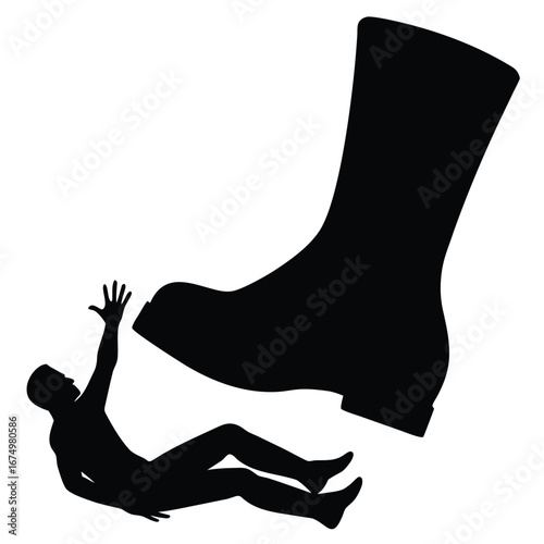 Man crushed by giant boot black white