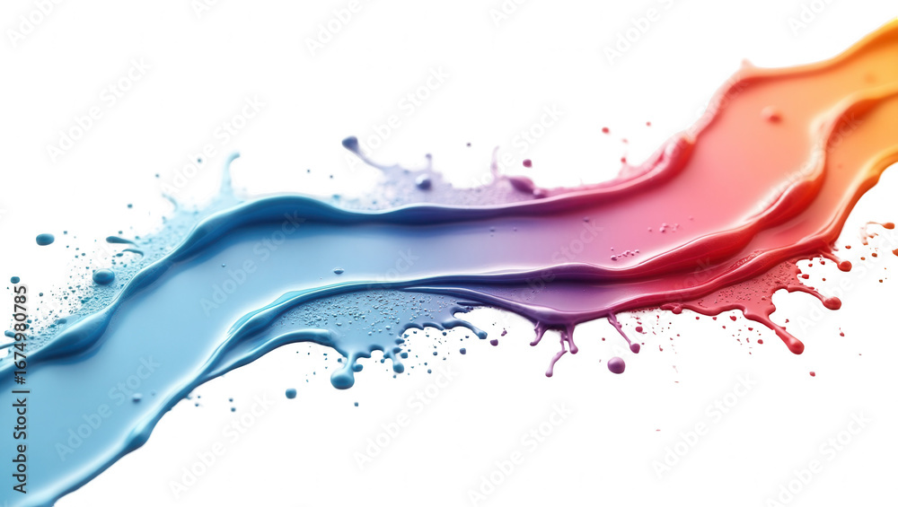 Fototapeta premium Vibrant paint splashes in a dynamic display of color transitions, flowing over a striking black background.