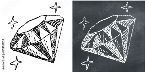 Chalk hand drawn diamond vector for luxury, wealth, and precious items. Useful for illustrating a rustic, simple look for a business or a creative project.