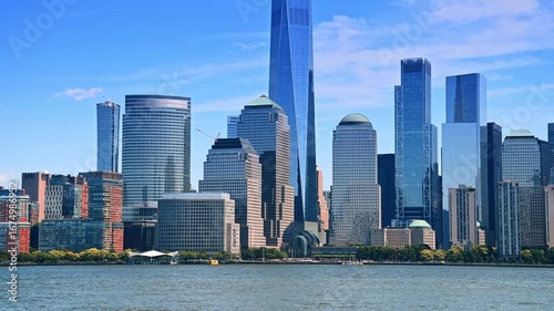 Stunning skyline of modern Manhattan from across the Hudson River. New York midtown from Jersey City.