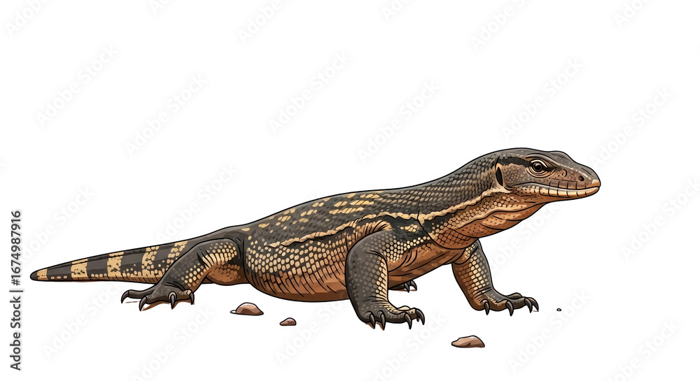 Obraz premium majestic monitor lizard a desert reptile illustration, detailed artwork, wildlife art