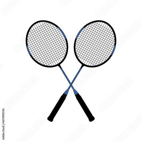 Two badminton rackets crossed isolated on transparent background