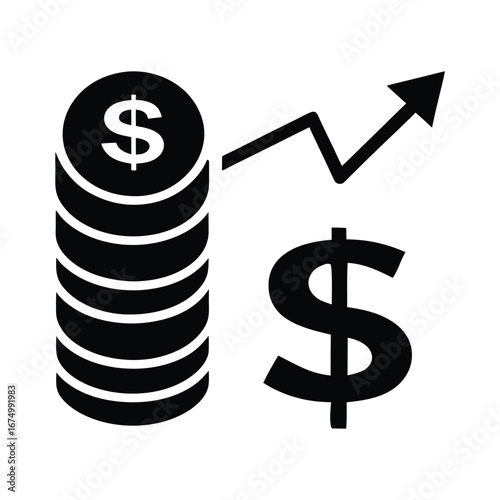 Financial Growth Stack of Coins and Rising Dollar Sign