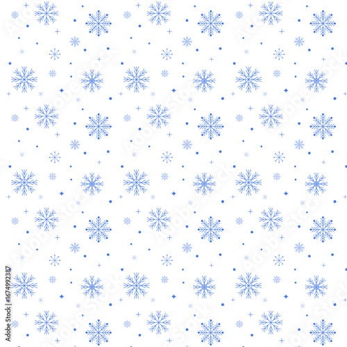 Seamless pattern with blue snowflakes isolated on white background.Christmas snowflake repeat pattern.Winter snow background vector wallpaper.