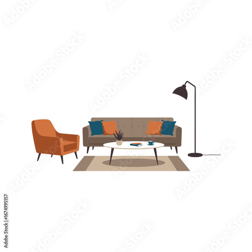 Modern Living Room Interior Design Sofa Armchair Coffee Table Floor Lamp