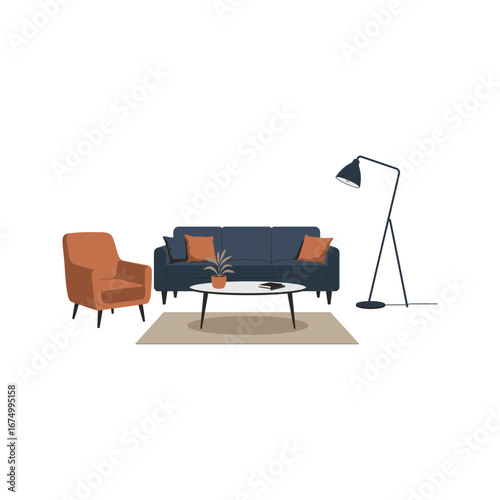 Modern Living Room Interior Design Sofa Armchair Coffee Table Floor Lamp