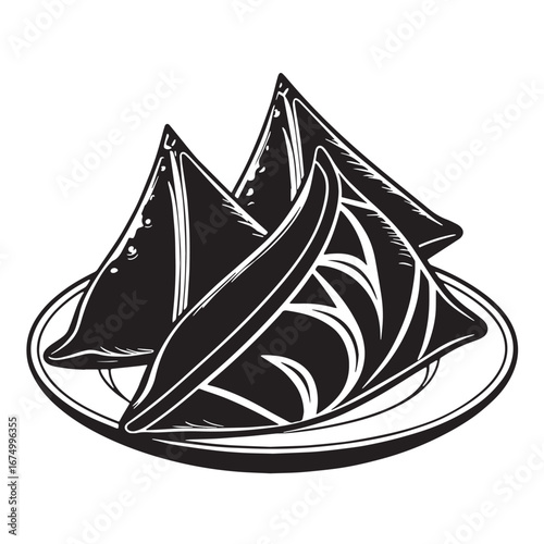 black samosas Silhouette Vector, High Quality Illustration on White Background
