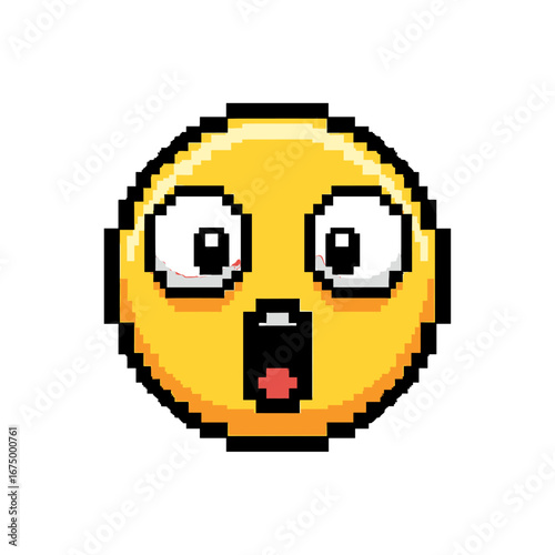 Pixelated yellow emoticon with wide-eyed, open-mouthed expression of surprise or fear.