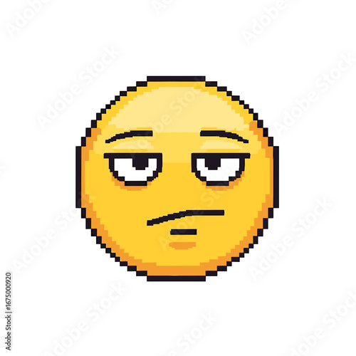 Pixel art emoticon expressing boredom or apathy.