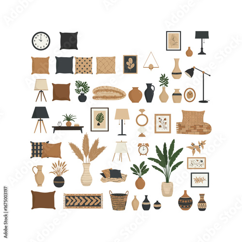 A collection of hand-drawn vector icons for web design, a seamless cartoon pattern of office and kitchen supplies