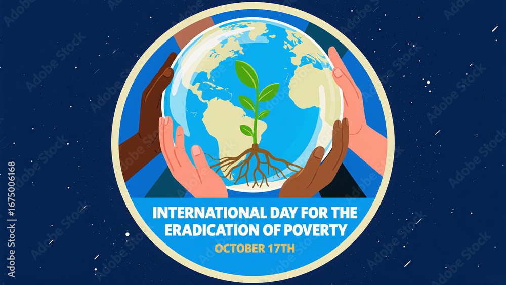 Fototapeta premium Holding the earth with seedlings in both hands, representing the global effort to eradicate poverty, used for the promotion of International Day for the Elimination of Poverty. 