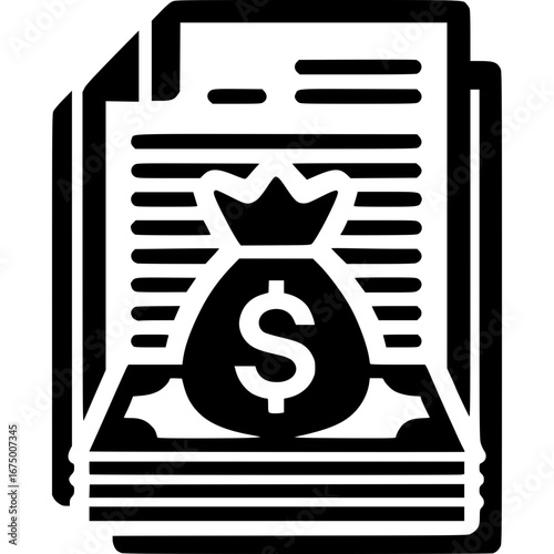 Financial Illustration: An illustrative depiction of financial documents, money bag, and currency, offering a straightforward representation of wealth, investment, and economic concepts.