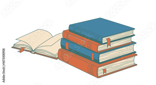 Stack of Colorful Books Illustration for Educational Resources, Library Promotions and Book Club Graphics to enhance learning materials and literary events