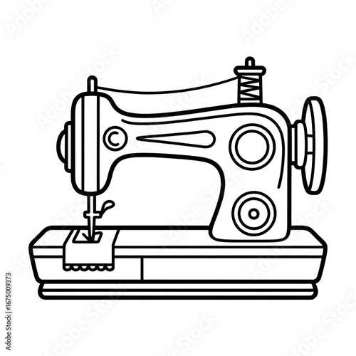 A black and white sewing machine illustration line art of a coloring page